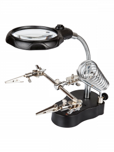 Третья рука для пайки с подсветкой, универсальный держатель на подставке с лупой 2 руки Орбита OT-INL03